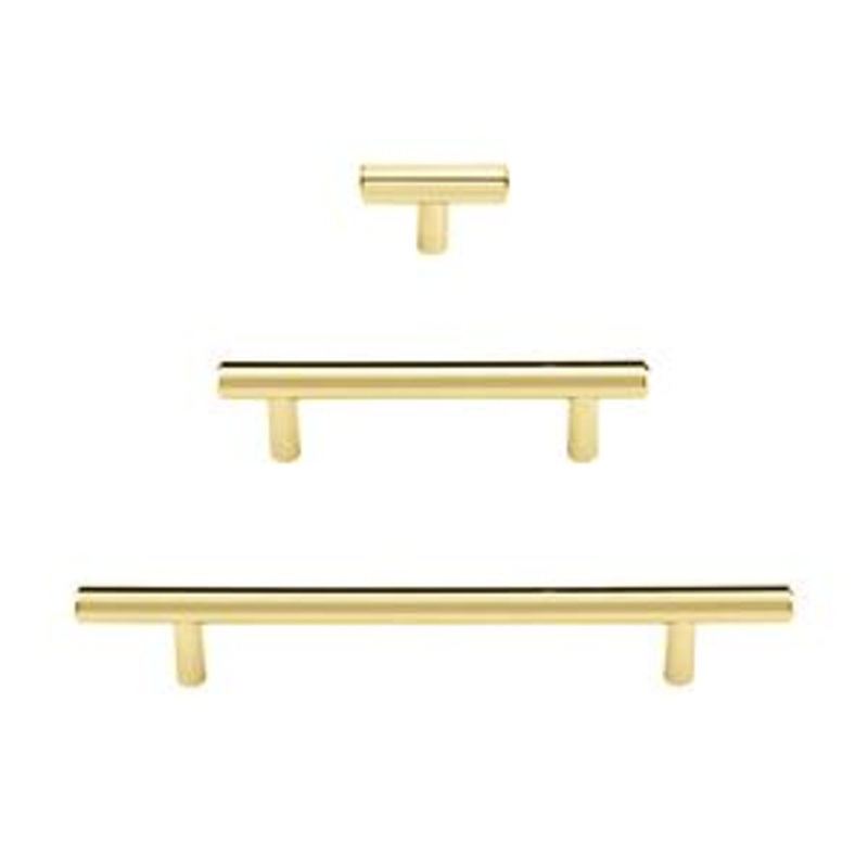 Unlacquered T-Bar Brass Cabinet Pulls in Polished Unlacquered Brass T-Knob